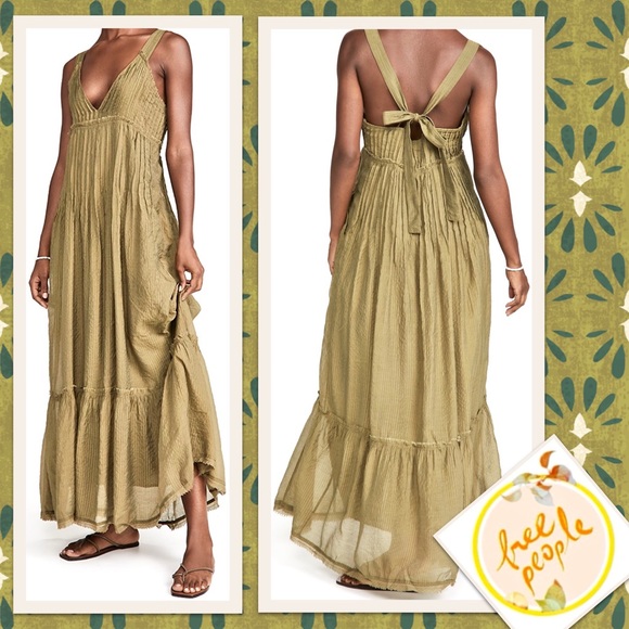 Free People Frankie Pintuck Maxi Dress in Olive (Army Green / Moss) - Picture 2 of 8